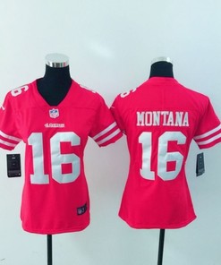 San Francisco 49ers Joe Montana #16 Nfl 2020 Pink Womens Jersey