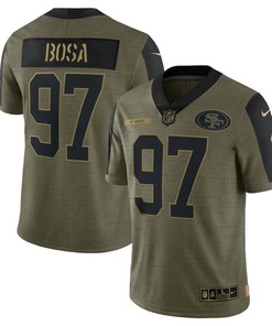 San Francisco 49ers Nick Bosa 97 Nfl Olive 2021 Salute To Service Retired Player Men Jersey For 49ers Fans