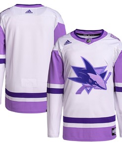 San Jose Sharks Adidas Hockey Fights Cancer Primegreen Authentic Blank Practice Jersey - White/purple Nhl