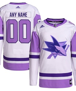San Jose Sharks Adidas Hockey Fights Cancer Primegreen Authentic Custom Jersey - White/purple Custom Jerseys Nhl