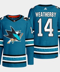 San Jose Sharks Jasper Weatherby 14 Teal Primegreen 2022-23 Home Jersey