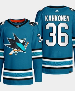 San Jose Sharks Kaapo Kahkonen 36 Teal Primegreen 2022-23 Home Jersey