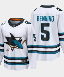 San Jose Sharks Matt Benning 5 2022-23 Away White Jersey The Evolve