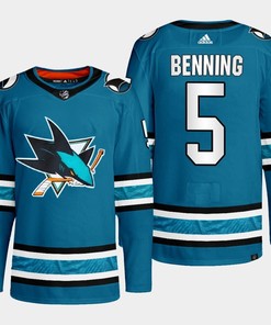 San Jose Sharks Matt Benning 5 Teal Primegreen 2022-23 Home Jersey