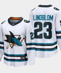 San Jose Sharks Oskar Lindblom 2022-23 Away White 23 Jersey The Evolve