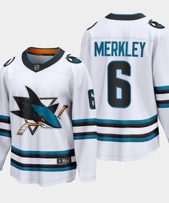 San Jose Sharks Ryan Merkley 6 2022-23 Away White Jersey The Evolve