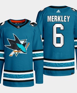 San Jose Sharks Ryan Merkley 6 Teal Primegreen 2022-23 Home Jersey