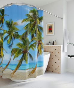 Sandy Beach View Shower Curtain for Modern Bathroom Decor