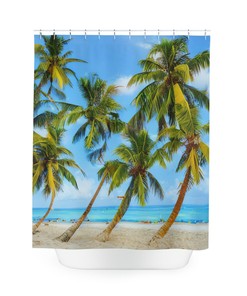 Sandy Beach View Shower Curtain for Modern Bathroom Decor