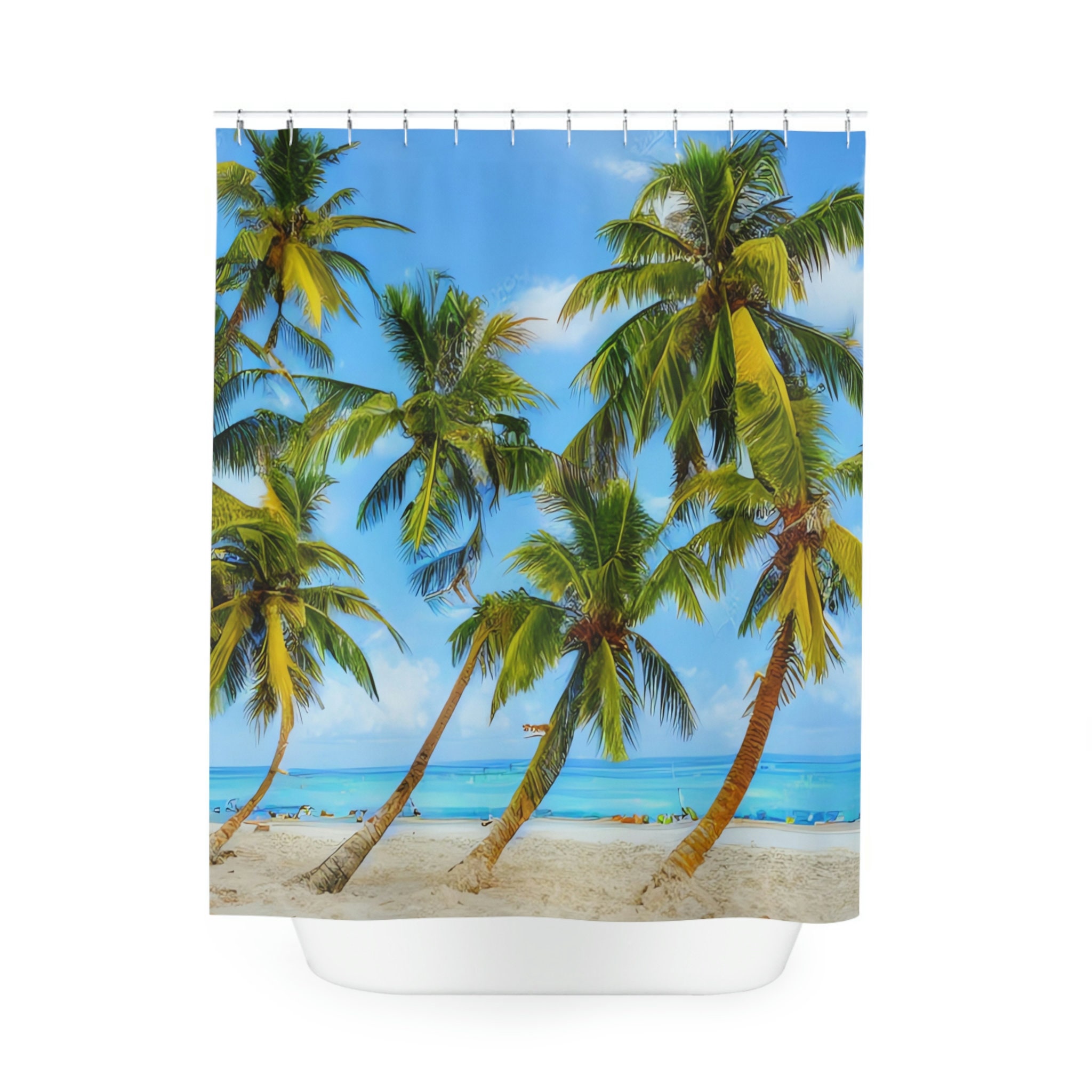 Sandy Beach View Shower Curtain for Modern Bathroom Decor