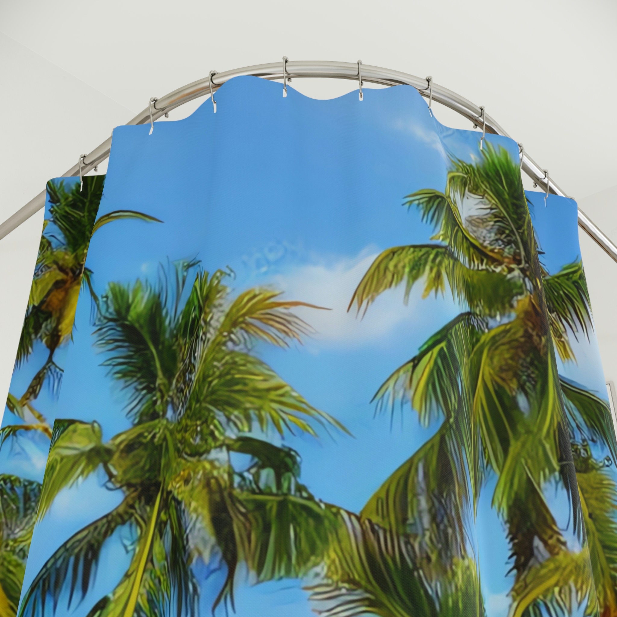 Sandy Beach View Shower Curtain for Modern Bathroom Decor