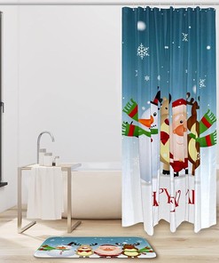 Santa Claus Snowman Deer Waterproof Shower Curtain for Holiday Bathroom Decor