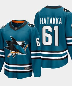Santeri Hatakka 61 San Jose Sharks 2022-23 Home The Evolve Teal Jersey