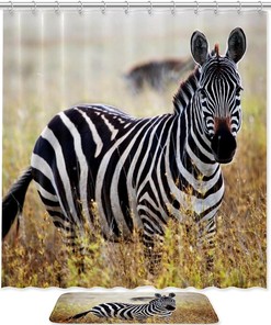 Savanna Zebra African Shower Curtain with Waterproof Fabric for Jungle Bathroom Decor 