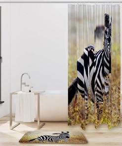 Savanna Zebra African Shower Curtain with Waterproof Fabric for Jungle Bathroom Decor