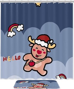Say Hello Christmas Deer Waterproof Shower Curtain for Holiday Bathroom Decor