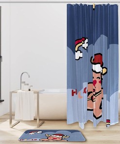 Say Hello Christmas Deer Waterproof Shower Curtain for Holiday Bathroom Decor