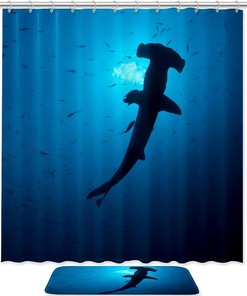Scalloped Hammerhead Sharks Bathroom Shower Curtain - Waterproof Fabric
