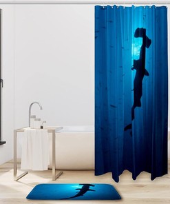 Scalloped Hammerhead Sharks Bathroom Shower Curtain - Waterproof Fabric