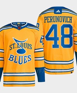 Scott Perunovich 48 Reverse Retro 2.0 2022 St. Louis Blues Yellow Jersey Primegreen