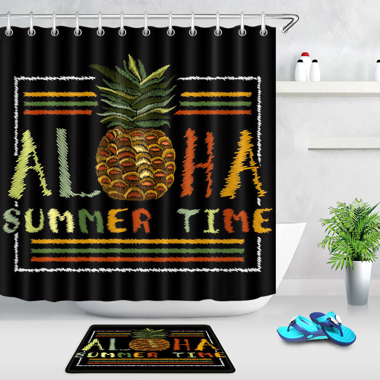 Sea Beach Tropical Leaves Shower Curtain - Aloha Summer Decor