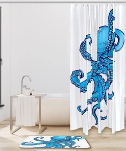 Sea Blue Octopus Waterproof Shower Curtain for Bathroom Decoration