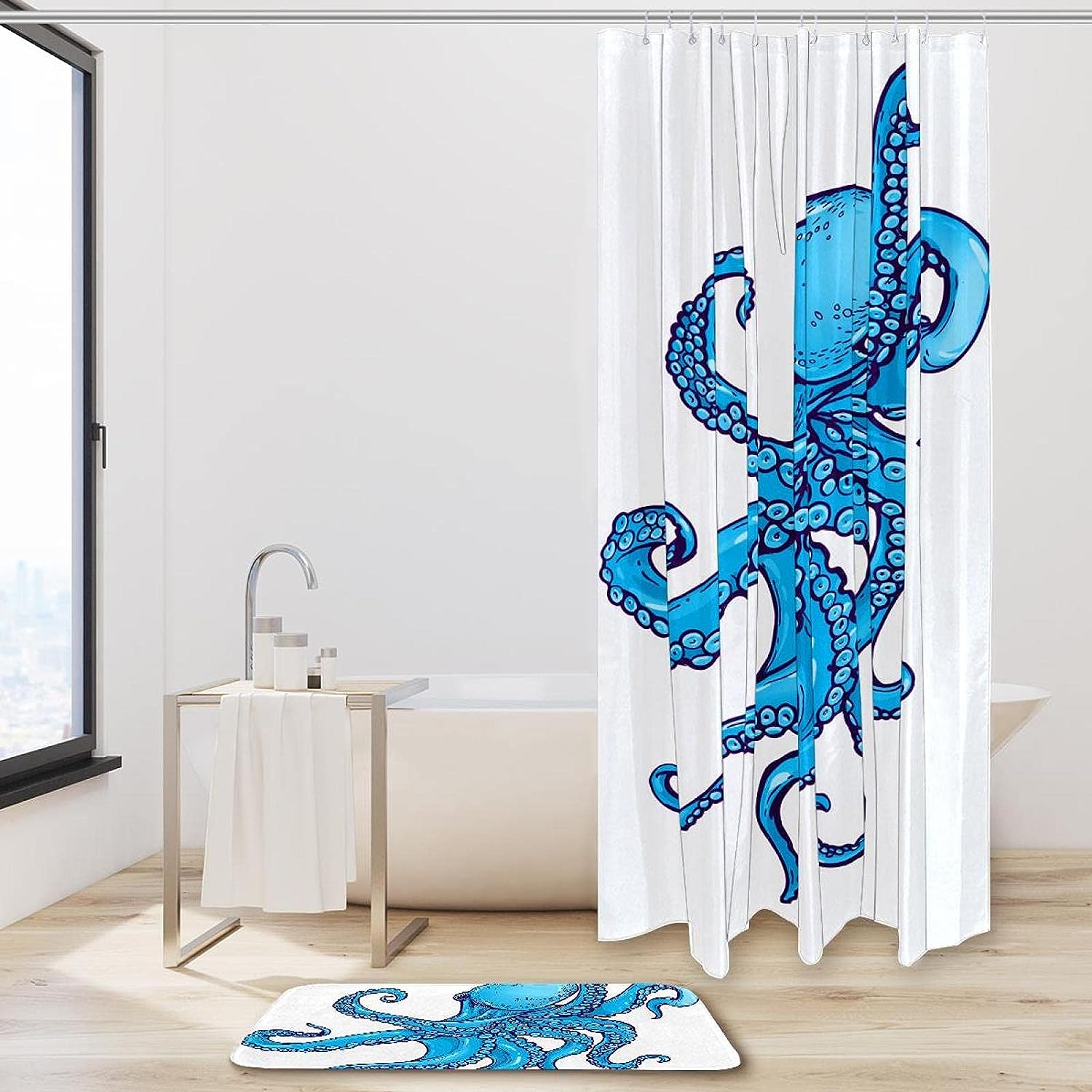 Sea Blue Octopus Waterproof Shower Curtain for Bathroom Decoration