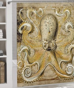 Sea Life Octopus Fabric Bathroom Shower Curtain - Hotel Bath Tub Coastal Curtains 