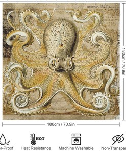 Sea Life Octopus Fabric Bathroom Shower Curtain - Hotel Bath Tub Coastal Curtains