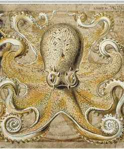 Sea Life Octopus Fabric Bathroom Shower Curtain - Hotel Bath Tub Coastal Curtains 