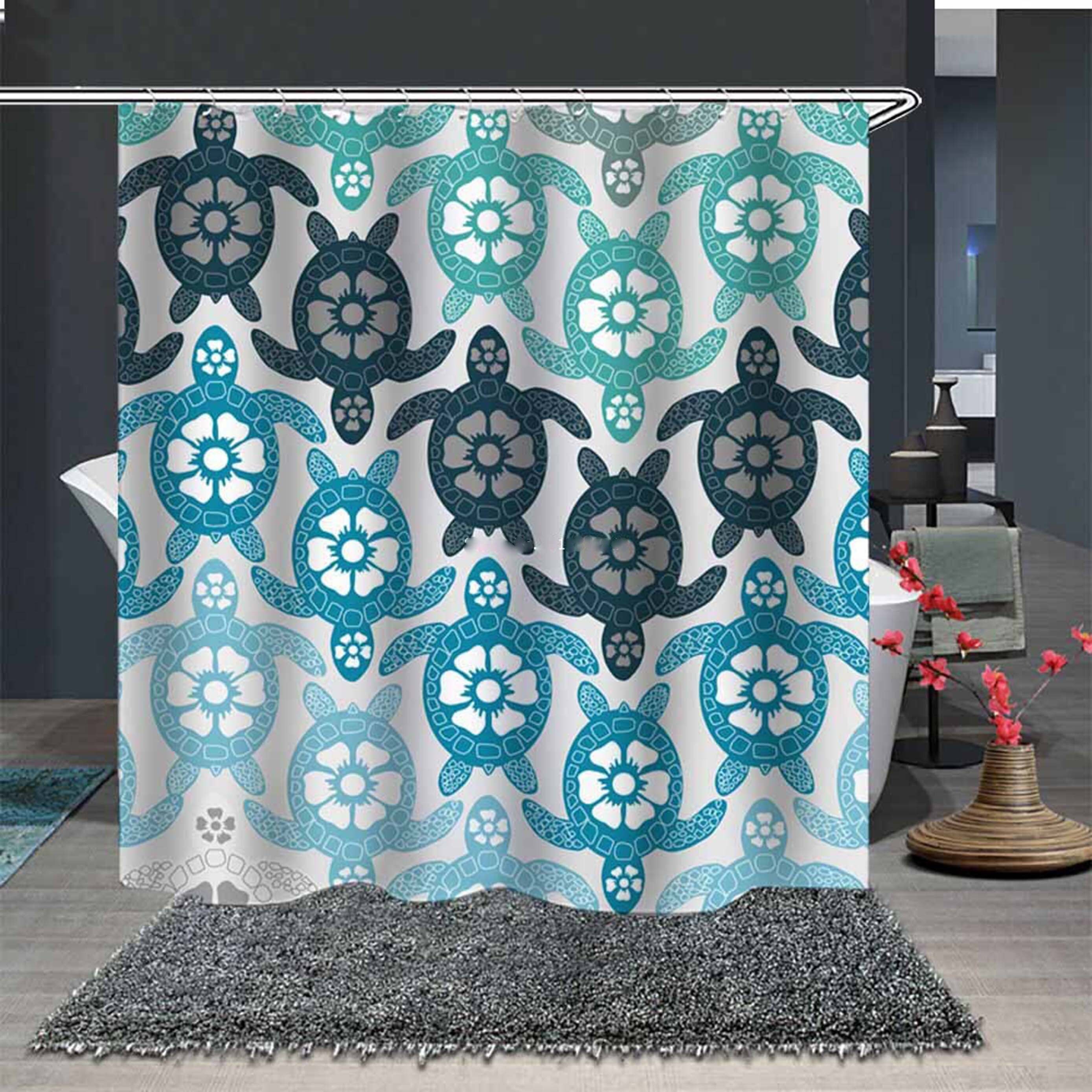Sea Ocean Beach Creature Shower Curtain with Blue Turtles - Bathroom Decor
