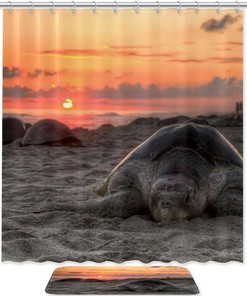 Sea Turtle Sunset Shower Curtain for Your Beachy Bathroom Decor
