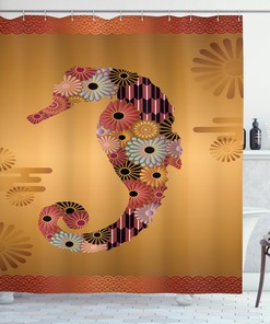 Seahorse Ornate Floral Shower Curtain for Bathroom Decor - Animal Print