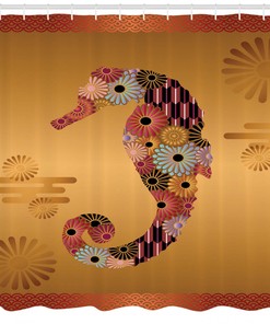 Seahorse Ornate Floral Shower Curtain for Bathroom Decor - Animal Print