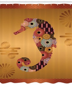 Seahorse Ornate Floral Shower Curtain for Bathroom Decor - Animal Print