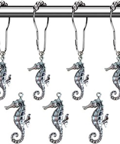 Seahorse Shower Curtain Hooks - Coastal Bathroom Decor with Nautical and Seaside Accents