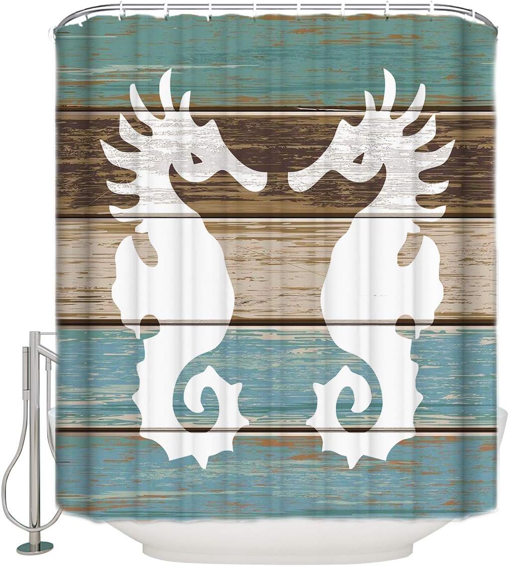 Seahorse Shower Curtain - Retro Rustic Barn Wood Bathroom Decor