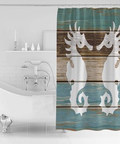 Seahorse Shower Curtain - Retro Rustic Barn Wood Bathroom Decor
