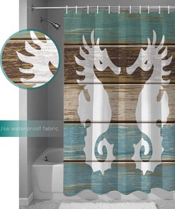 Seahorse Shower Curtain - Retro Rustic Barn Wood Bathroom Decor