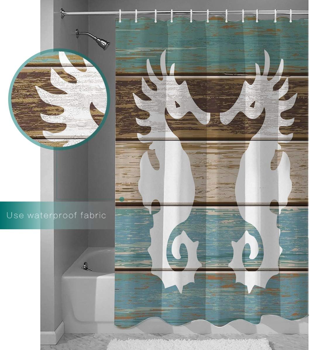 Seahorse Shower Curtain - Retro Rustic Barn Wood Bathroom Decor