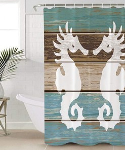 Seahorse Shower Curtain - Retro Rustic Barn Wood Bathroom Decor