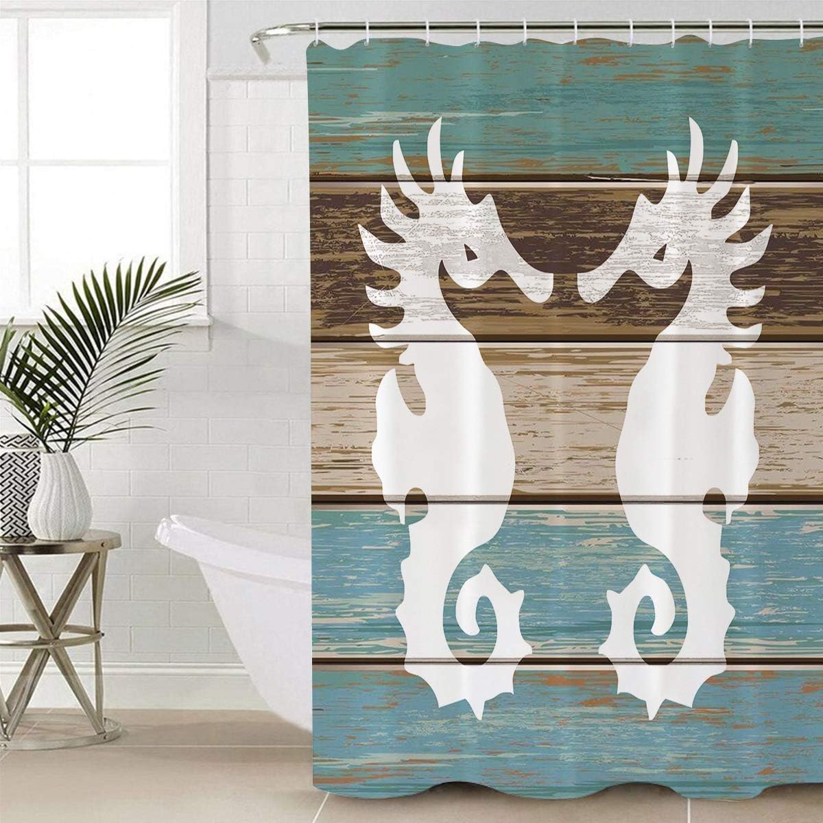 Seahorse Shower Curtain - Retro Rustic Barn Wood Bathroom Decor