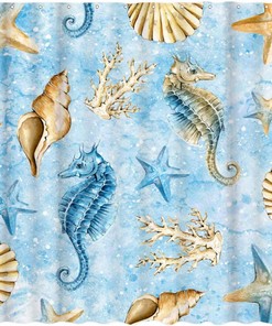 Seahorse and Starfish Shower Curtain Tropical Ocean Bathroom Decor 