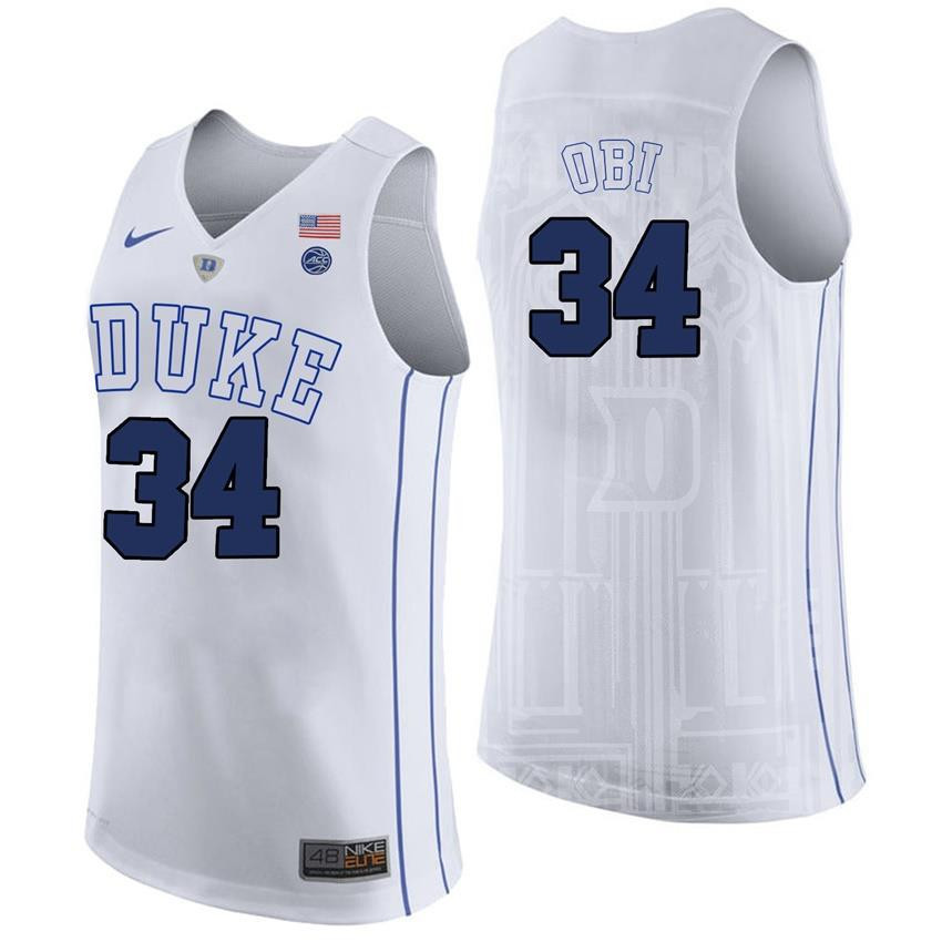 Sean Obi 34 Duke Blue Devils College Basketball Player Performance Men Jersey - White