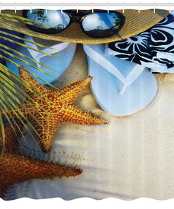 Seashell Print Tropical Beach Shower Curtain for Bathroom Decor