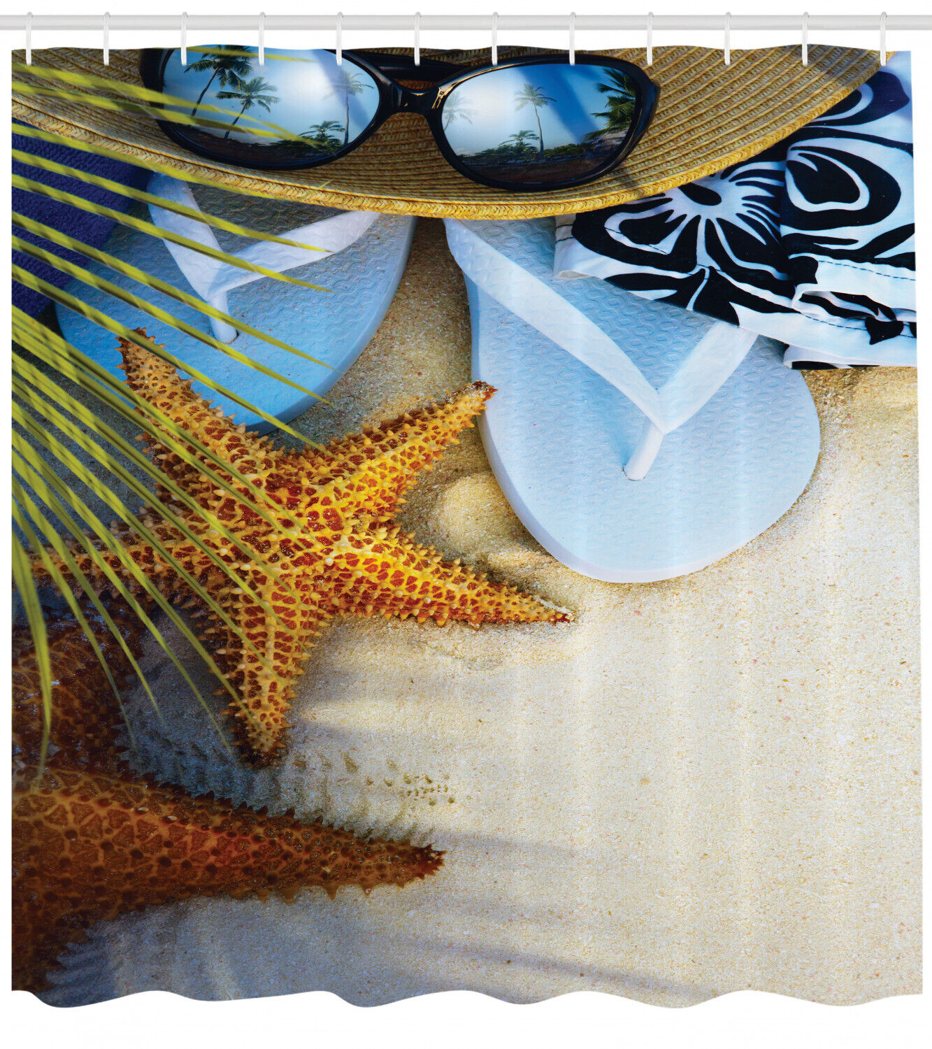 Seashell Print Tropical Beach Shower Curtain for Bathroom Decor