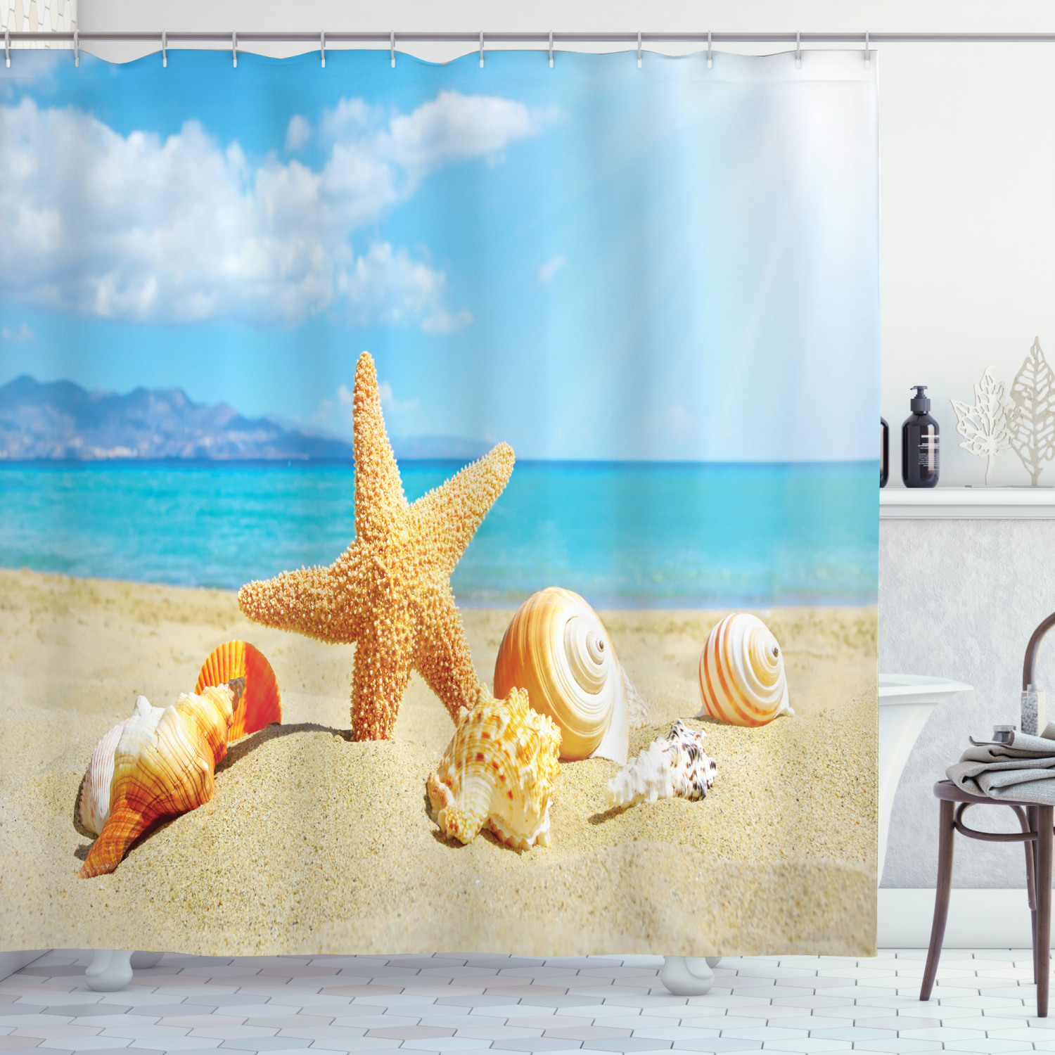 Seashell Sandy Shore Shower Curtain for Your Beach Theme Bathroom