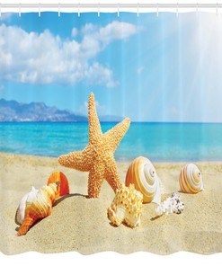 Seashell Sandy Shore Shower Curtain for Your Beach Theme Bathroom