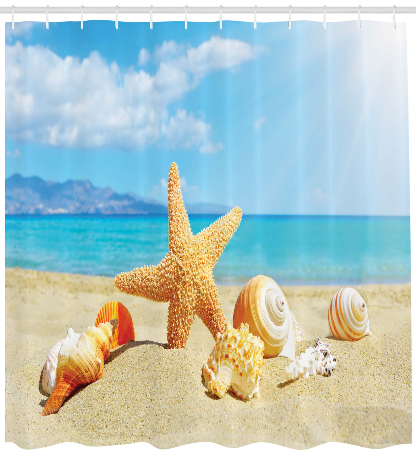 Seashell Sandy Shore Shower Curtain for Your Beach Theme Bathroom