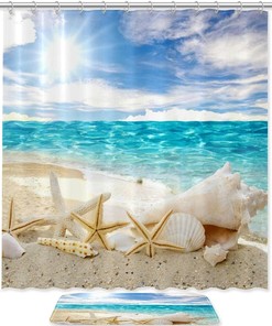 Seashell Starfish Ocean Shower Curtain for Bathroom Decor